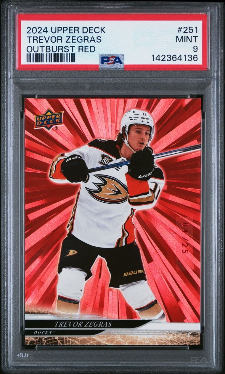 2024-25 UPPER DECK OUTBURST RED TREVOR ZEGRAS 4/25 ANAHEIM DUCKS #251