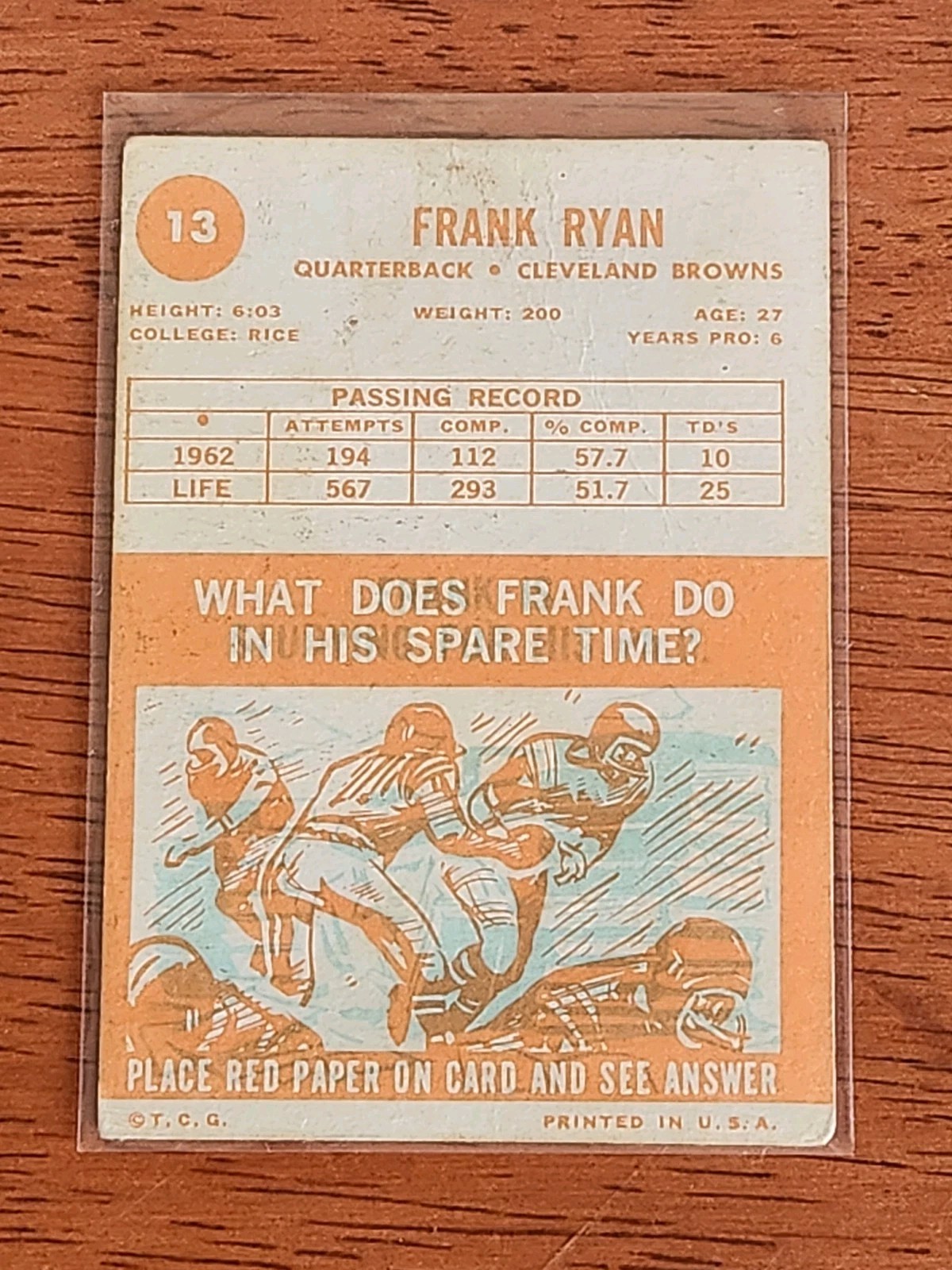 1963 Topps Football Frank Ryan #13 VG (crease)