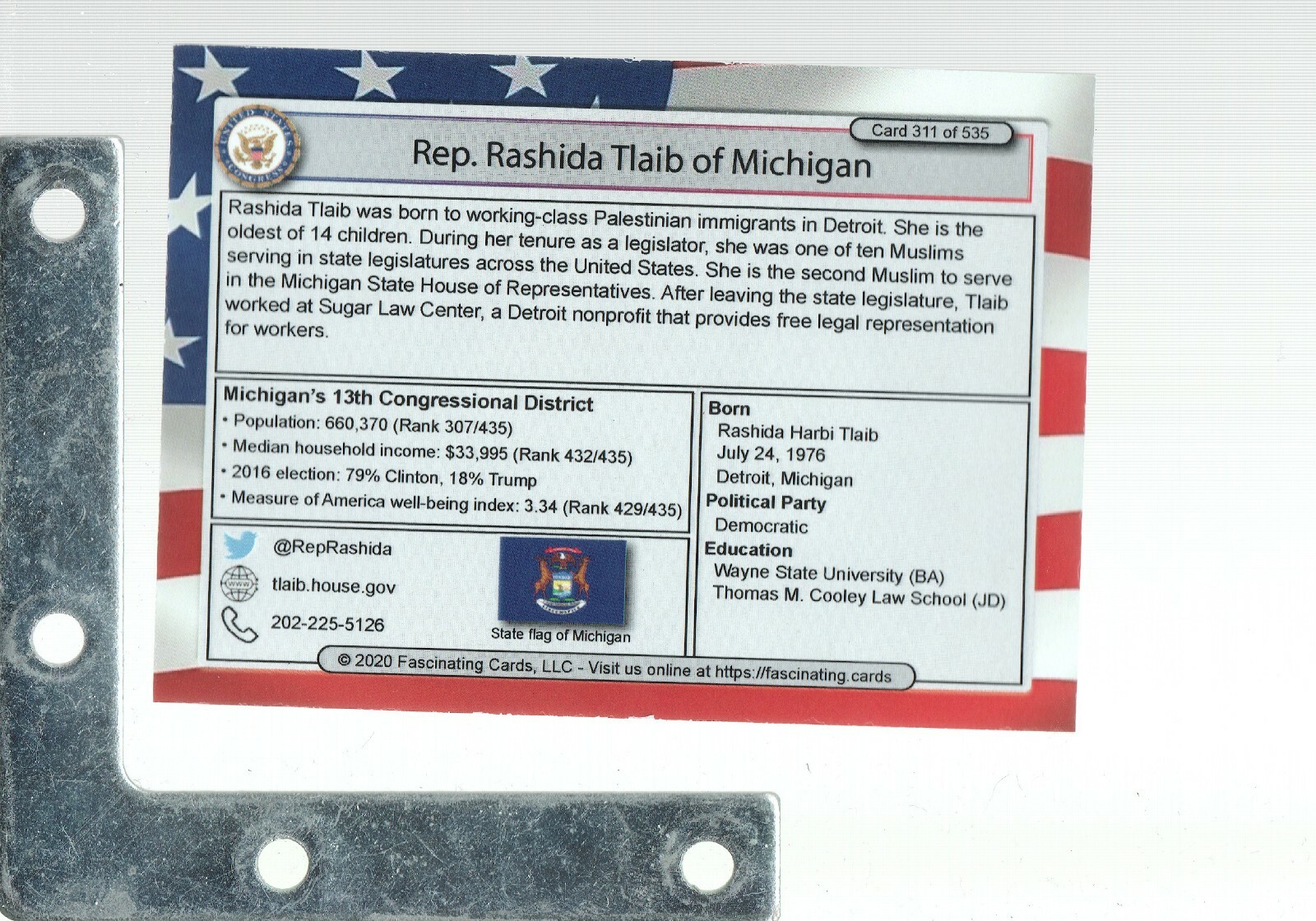 Fascinating Cards 2020 US Congress #311 Rashida Tlaib DEM US REP MICHIGAN SQUAD